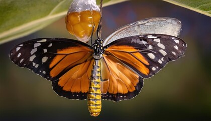 Viceroy butterfly emerging. A viceroy butterfly is shown emerging from it s chrysalis 