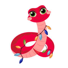 cartoon cute snake isolated on white background. Little child snake character. Chinese horoscope zodiac sign, year of snake 2025. Vector illustration