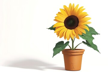 Obraz premium a sunflower illustration with leaf and a pot