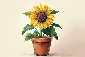 Obraz premium a sunflower illustration with leaf and a pot