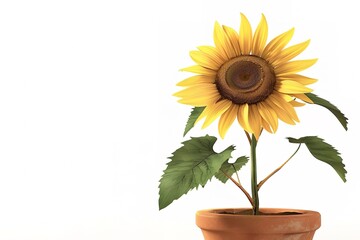 Obraz premium a sunflower illustration with leaf and a pot