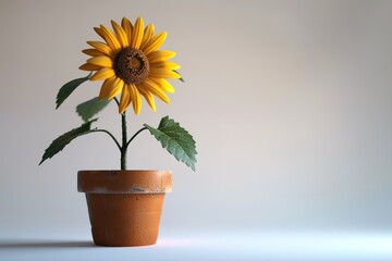Obraz premium a sunflower illustration with leaf and a pot