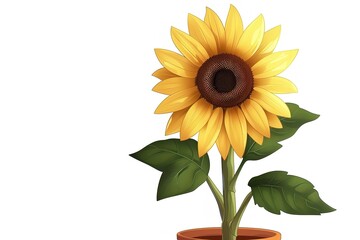 Obraz premium a sunflower illustration with leaf and a pot
