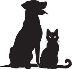 silhouette of clean vector of dog with cat isolated