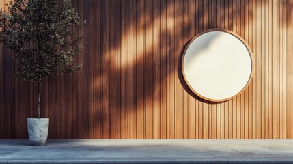 Circular Mockup Signboard on Wooden Wall in Street Setting