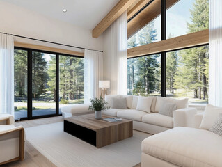 Fototapeta premium Living room in modern design log cabin