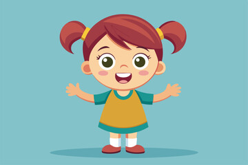 Naklejka premium A little girl is happily presenting with her arms wide open, showcasing her cheerful demeanor, a cartoon character of a little girl presenting