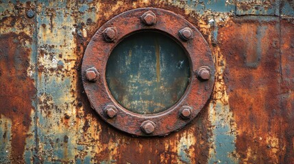 Rusty metal surface with circular window frame