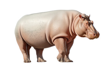 Naklejka premium A side profile of a hippo, showcasing its large body and unique posture. The white background