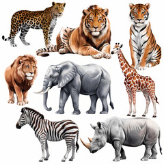 Obraz premium set of wild animals , set of watercolor decal clipart. Isolated on white background