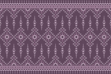 Cross Stitch pattern with Floral Designs. Traditional cross stitch needlework. Geometric Ethnic pattern, Embroidery, Textile ornamentation, fabric, Hand stitched pattern, Cultural stitching pixel art.
