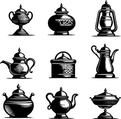 Set of arabian vintage pottery icon