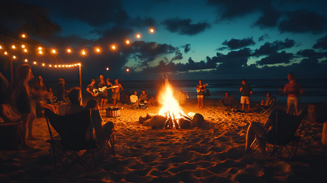 Beach party at night