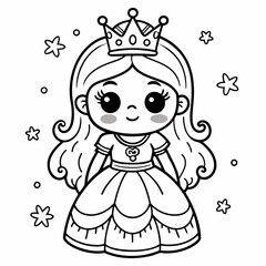 little princess black outline illustration for kids coloring book 