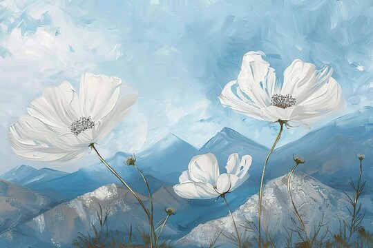Modern abstract art. illustration. Flowers, branches, golden elements, textures, oil on canvas. grey, print, wallpaper, poster, card, mural, wall art