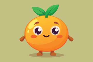 An adorable orange character with cute features and green leaves smiles happily, bringing joy to the scene, a cartoon character Orange cute character