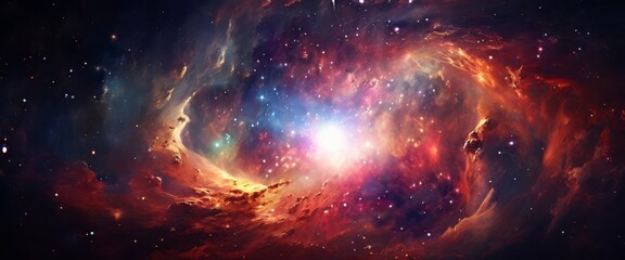 A mesmerizing nebula glowing in vibrant colors, surrounded by distant stars, showcasing the brilliance and depth of the cosmos. Ideal for themes related to astronomy, exploration, and cosmic phenomena