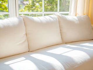 Luxury architecture interior of living room and white linen sofa home