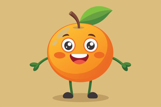 A lively orange character smiles brightly while posing with arms wide open in a cheerful environment, a cartoon character Orange Fruit