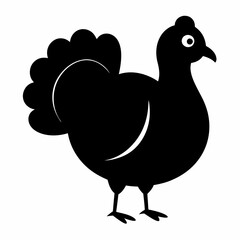 A black and white silhouette of a turkey on a white background