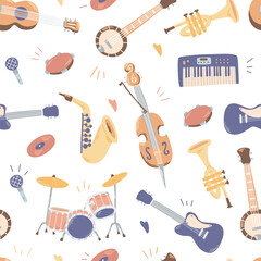 Abstract music seamless pattern on white background.