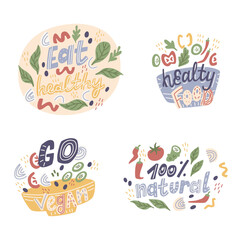 Healthy food. Hand lettering banner. Design concept of culinary classes, courses, food studio, cafe, restaurant.
