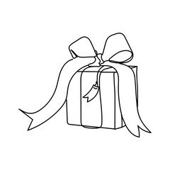 dessin en ligne continue d'un cadeau emballé, line art, vecteur