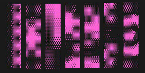 Set of pink stroke with pixelated bitmap texture. . Y2K aesthetics texture. Gradient textured background.