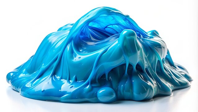 A striking blue slime, featuring a shiny texture, flows beautifully over a pure white canvas, ideal for inspiring