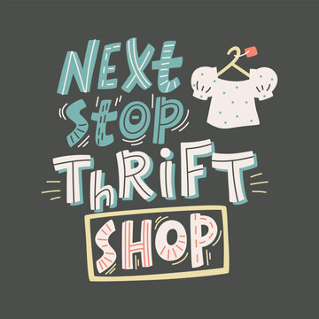 Colorful illustration about vintage and thrift shopping.