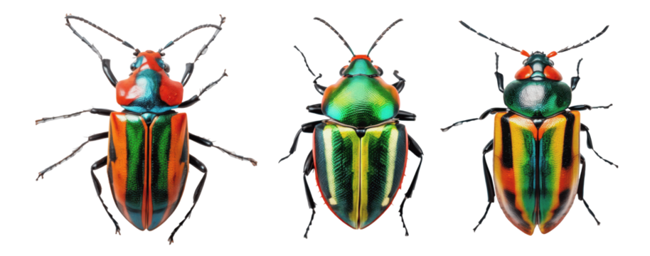 set of vibrant shiny bugs isolated on transparent background