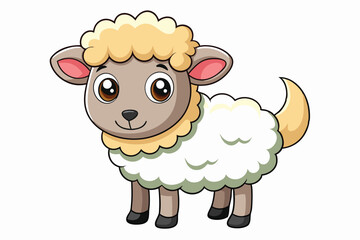 A cheerful cartoon lamb stands in a bright meadow with fluffy clouds and blue skies, a cartoon character sheep lamb