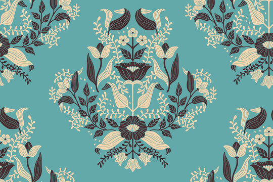 Decorative ornamental oriental style seamless floral pattern for wallpaper. Colorful illustration for textile print. Vintage wallpaper. Colorful vintage motif background
