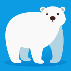 A polar bear is currently standing prominently on a bright blue background