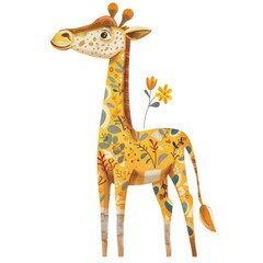 Naklejka premium Colorful Hand-Drawn Giraffe in Tribal-Inspired Design for Kids' Art and Decor