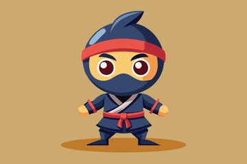 The tiny ninja character poses boldly, ready for action in a simple background setting, a cartoon character Tiny ninja