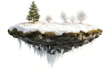 Floating island with winter trees