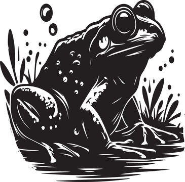 black frog sitting water clip art preview
