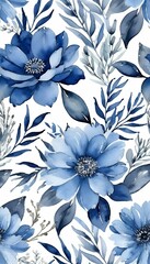 Obraz premium background blue apparel paper pattern watercolor floral decor royal floral pattern watercolor fabric blue home repeat wallpaper dusty seamless wrapping elegant romance rustic navy blue arrangement