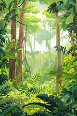 Obraz premium Green Lush Rainforest Background Illustration