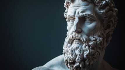Marble statue of a bearded man, symbolizing strength and wisdom in roman mythology.
