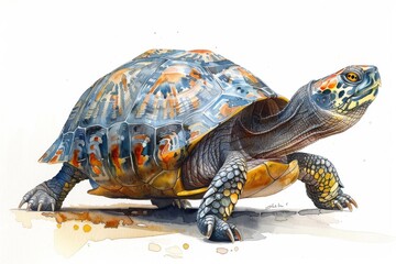 Obraz premium Turtle in watercolor style on a white background, logo, print, for a postcard