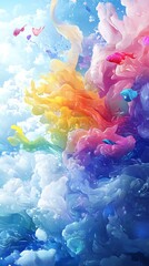 Abstract Colorful Cloudscape with Fish
