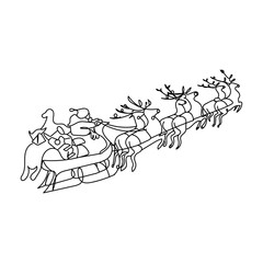 dessin en ligne continue du père noël sur son traineau, line art, vecteur