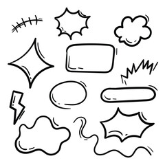 Simple vector hand drawn set of elements, windows, blocks for comics, lines, clouds. Signs and symbols for design of website, application, banners