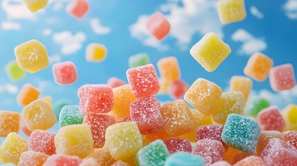 Colorful Gummy Candy Falling on The Sky