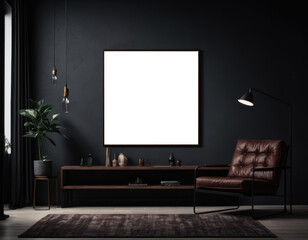 Mockup room for poster or painting in modern minimalist interior, Photo Frame Mockup, dark colors