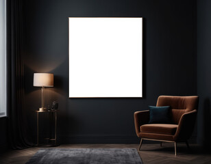 Mockup room for poster or painting in modern minimalist interior, Photo Frame Mockup, dark colors
