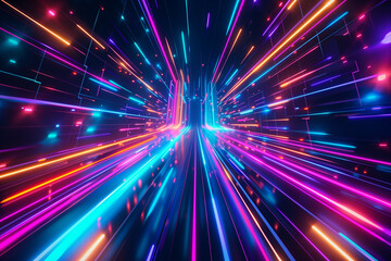 Vibrant Digital Light Tunnel with Neon Multicolors
