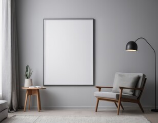 Mockup room for poster or painting in modern minimalist interior, Photo Frame Mockup, gray colors